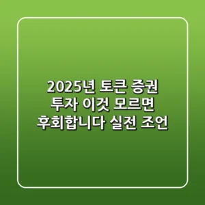 2025년 토큰 증권 투자, 이것 모르면 후회합니다 (실전 조언)