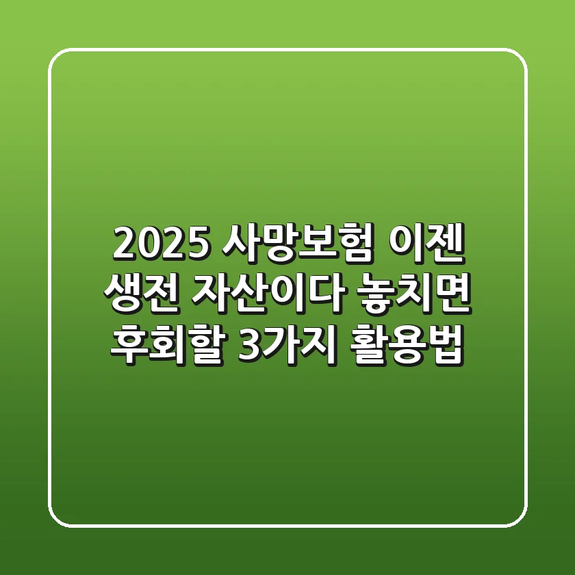 2025 사망보험, 이젠 '생전 자산'이다? 놓치면 후회할 3가지 활용법