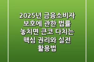 2025년 금융소비자 보호에 관한 법률: 놓치면 큰코 다치는 핵심 권리와 실전 활용법