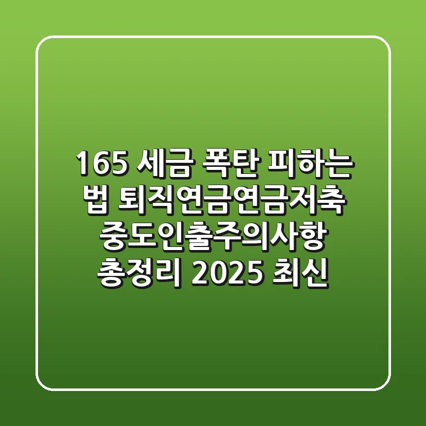 "16.5% 세금 폭탄 피하는 법", 퇴직연금·연금저축 중도인출주의사항 총정리 (2025 최신)