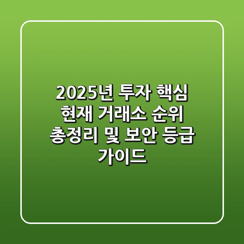 "2025년 투자 핵심", 현재 거래소 순위 총정리 및 보안 등급 가이드