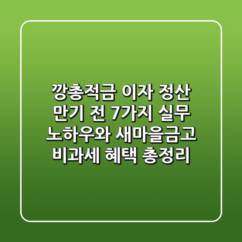 "깡총적금 이자 정산", 만기 전 7가지 실무 노하우와 새마을금고 비과세 혜택 총정리