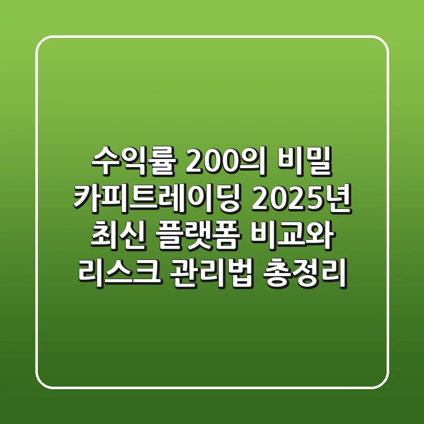 "수익률 200%의 비밀?", 카피트레이딩 2025년 최신 플랫폼 비교와 리스크 관리법 총정리