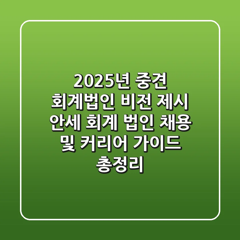 "2025년 중견 회계법인 비전 제시", 안세 회계 법인 채용 및 커리어 가이드 총정리