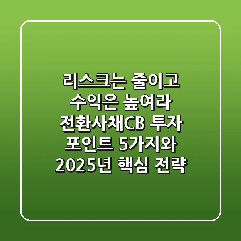 "리스크는 줄이고 수익은 높여라", 전환사채(CB) 투자 포인트 5가지와 2025년 핵심 전략