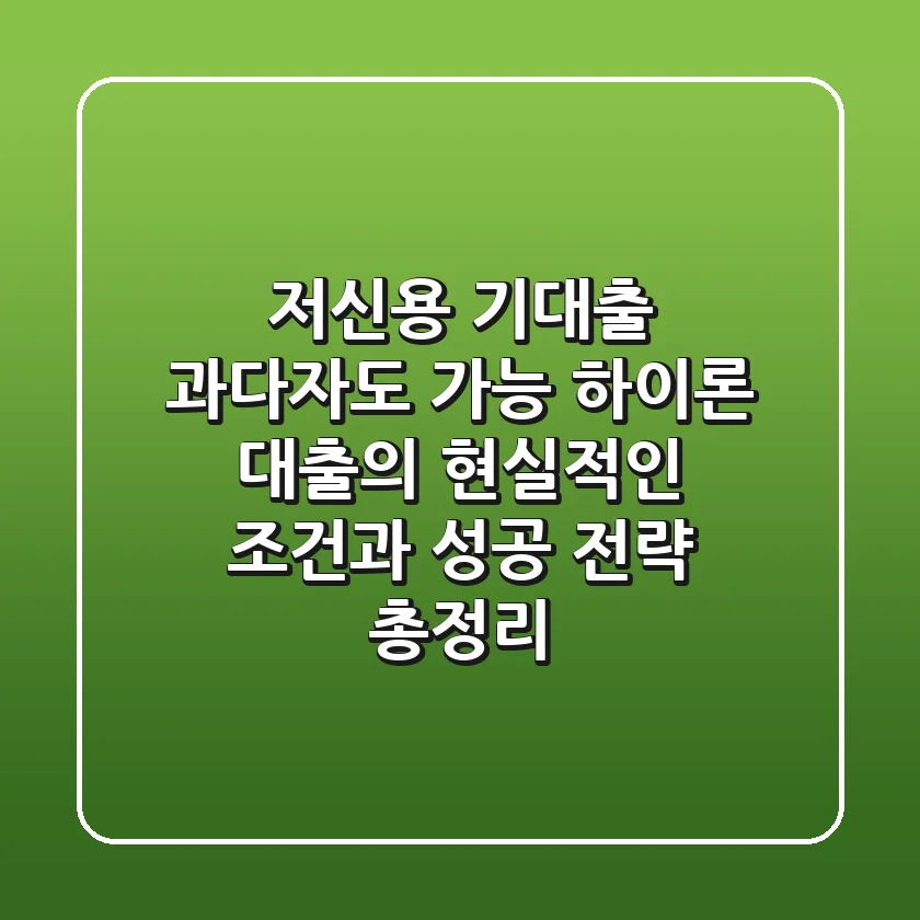 "저신용 기대출 과다자도 가능?", 하이론 대출의 현실적인 조건과 성공 전략 총정리