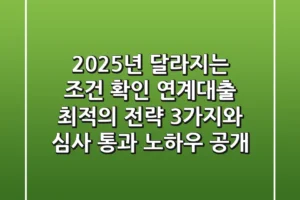 “2025년 달라지는 조건 확인”, 연계대출 최적의 전략 3가지와 심사 통과 노하우 공개
