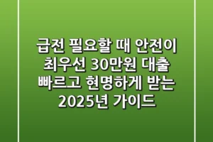 “급전 필요할 때 안전이 최우선”, 30만원 대출, 빠르고 현명하게 받는 2025년 가이드