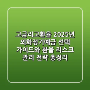 "고금리·고환율 2025년", 외화정기예금 선택 가이드와 환율 리스크 관리 전략 총정리