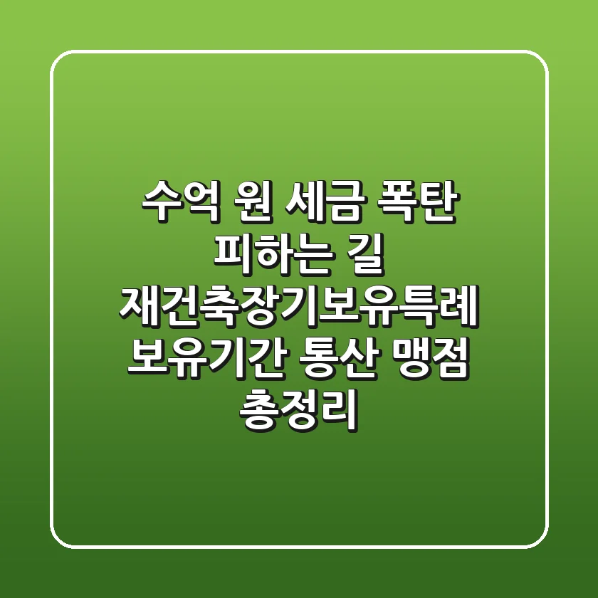 "수억 원 세금 폭탄 피하는 길", 재건축장기보유특례 보유기간 통산 맹점 총정리