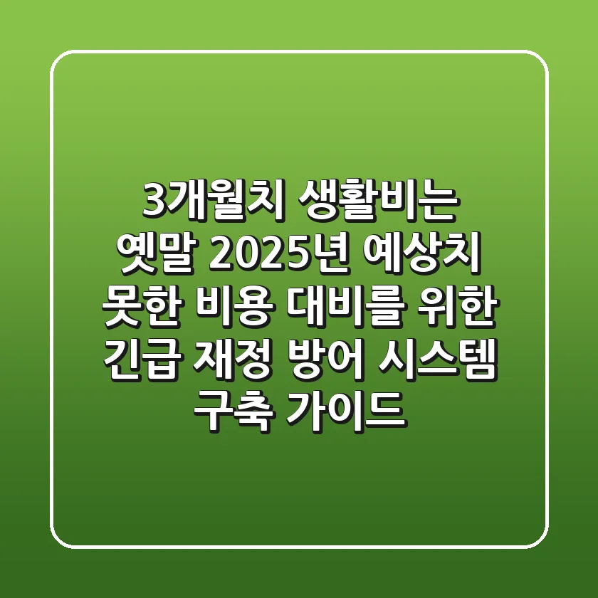 "3개월치 생활비는 옛말", 2025년 예상치 못한 비용 대비를 위한 긴급 재정 방어 시스템 구축 가이드