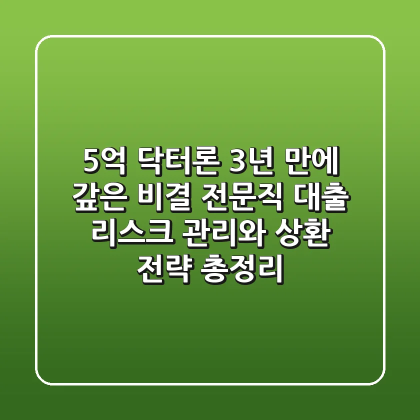 "5억 닥터론, 3년 만에 갚은 비결", 전문직 대출 리스크 관리와 상환 전략 총정리