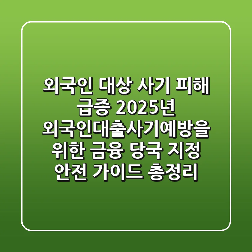 "외국인 대상 사기 피해 급증", 2025년 외국인대출사기예방을 위한 금융 당국 지정 안전 가이드 총정리