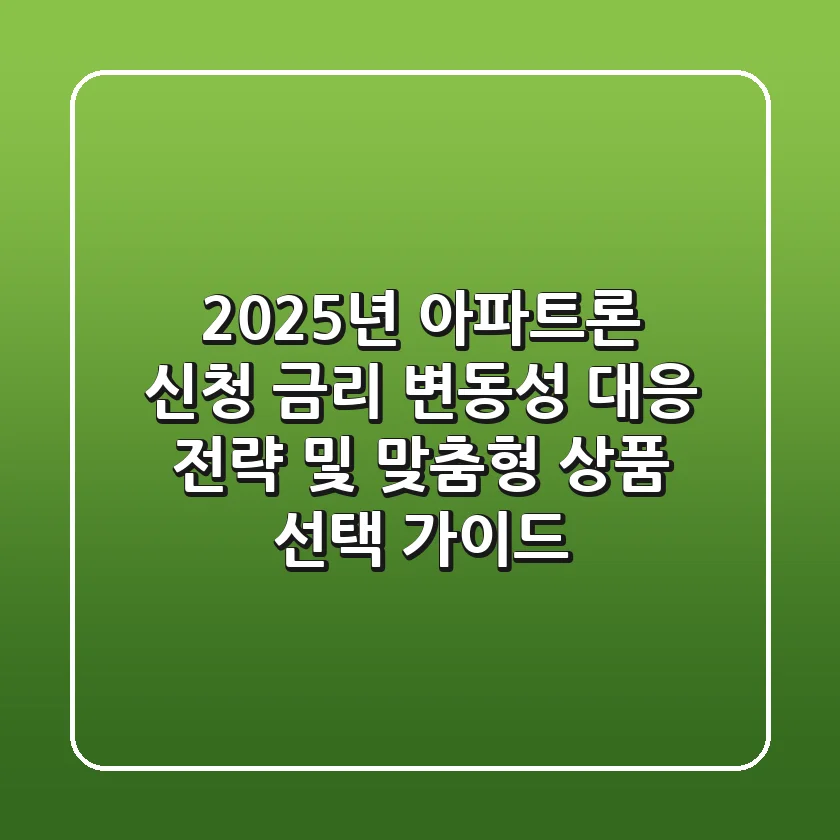 "2025년 아파트론 신청", 금리 변동성 대응 전략 및 맞춤형 상품 선택 가이드