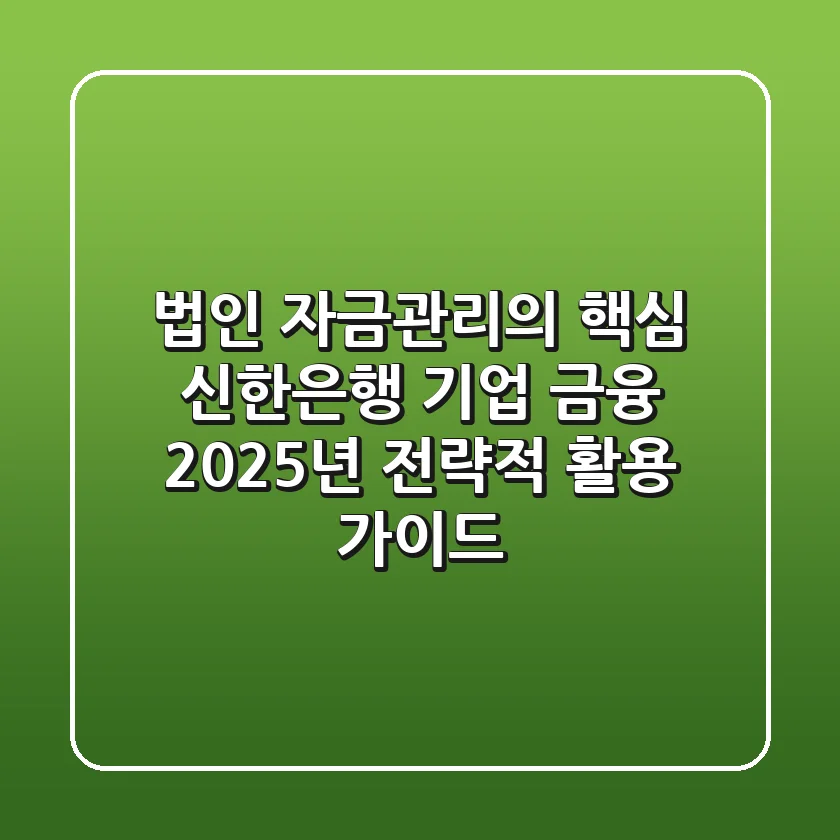 "법인 자금관리의 핵심", 신한은행 기업 금융 2025년 전략적 활용 가이드