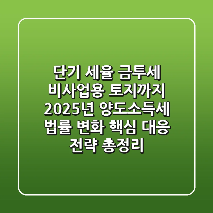 "단기 세율, 금투세, 비사업용 토지까지", 2025년 양도소득세 법률 변화 핵심 대응 전략 총정리