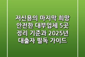 “저신용의 마지막 희망?”, 안전한 대부업체 5곳 정리 기준과 2025년 대출자 필독 가이드